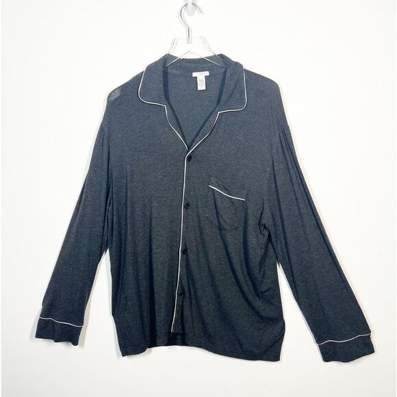 Eberjey Women’s Size Large Gisele Pajama Top Only Gray Long Sleeve Tuxedo Trim - Picture 2 of 7